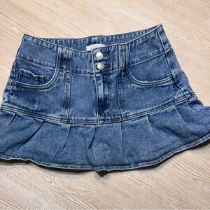 PacSun Y2K Denim Ruffle Mini Skirt Size 26 Low Rise Blue Jean Micro Mini